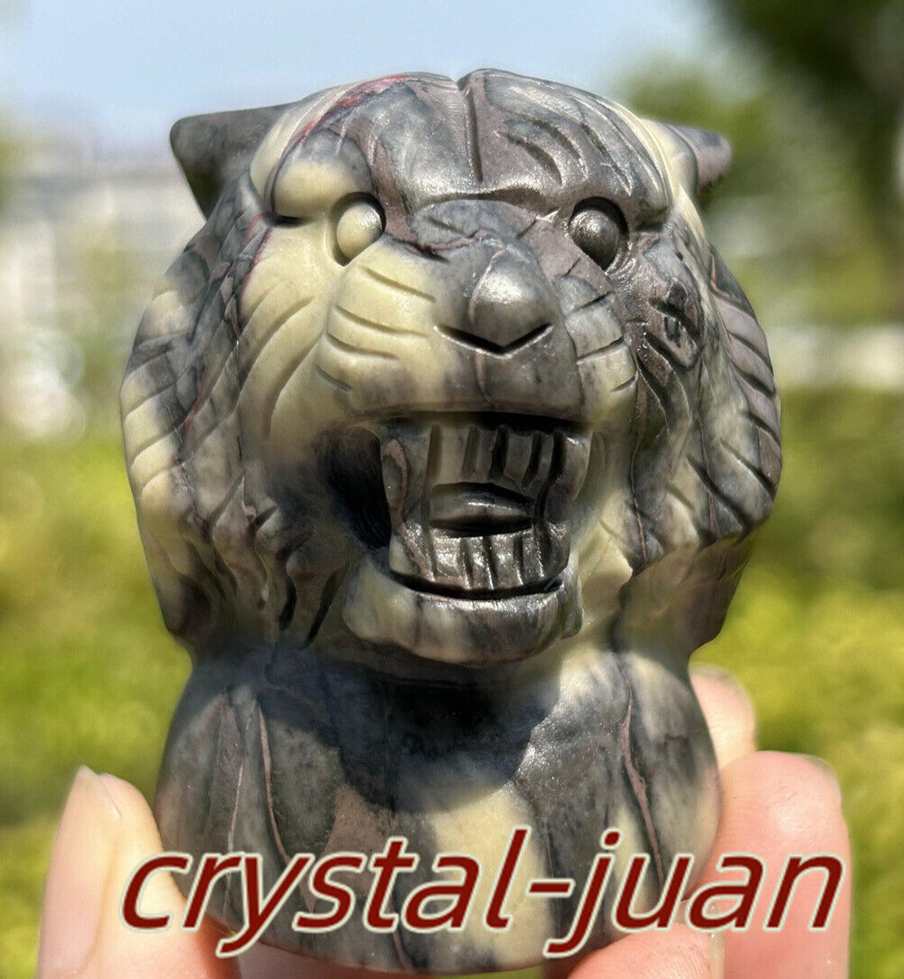 2.3″ Natural Colorful Stone Tiger head quartz Crystal Skull Reiki Heal 1pc