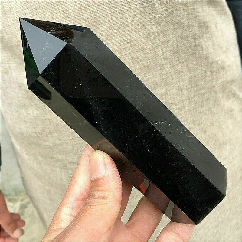 Natural Black Obsidian Obelisk Crystal Column Wand Point Healing Stone