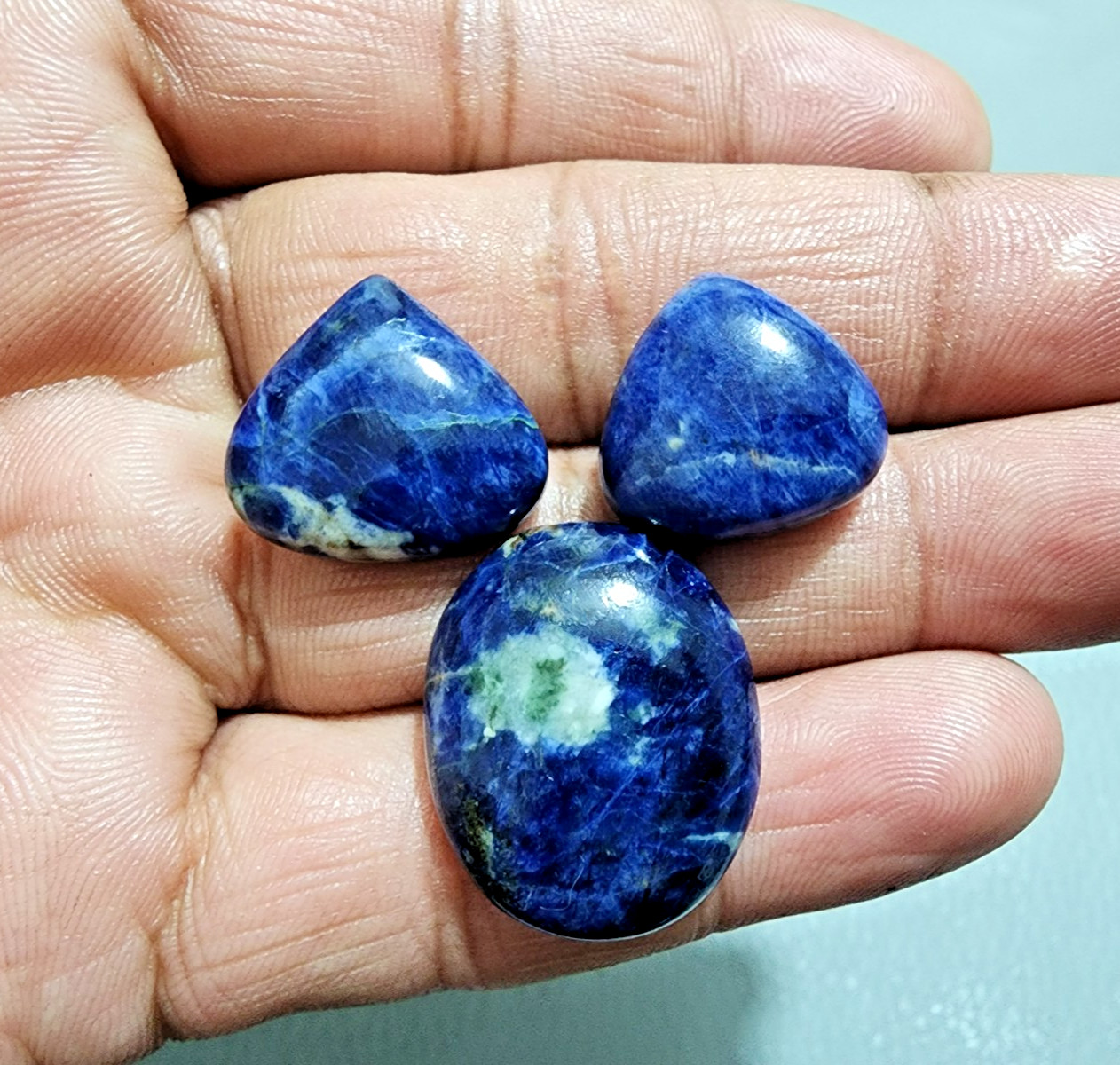 Natural 54 Ct Sodalite 3 Pcs Blue Cabochon Gemstone Lot for Jewelry Making