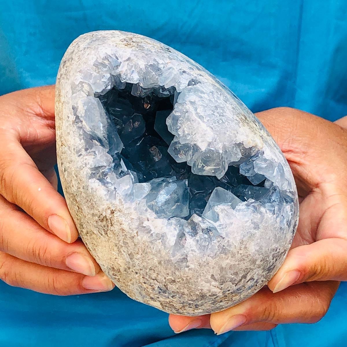 4LB Natural Blue Celestite Geode Quartz Crystal Mineral Specimen Healing