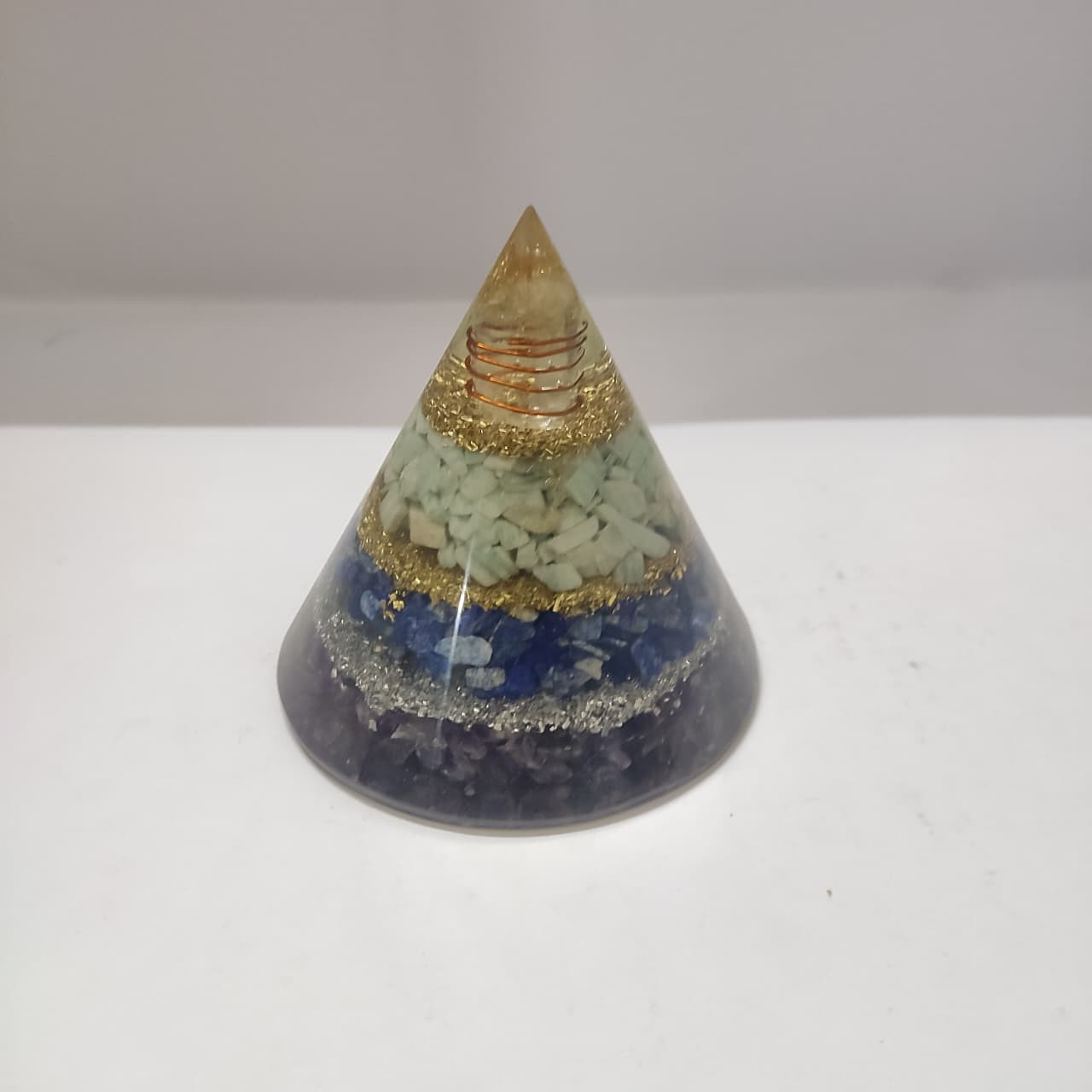 Handmade Orgone Cone with Amazonite, Amethyst & Lapis Lazuli –Balancing Crystal