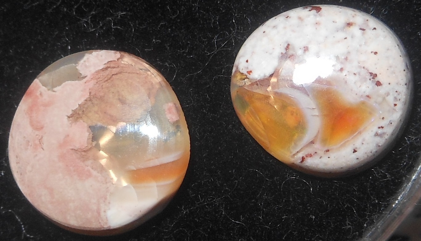 Mexican Fire Opal 2pcs 7.25tcw, Twinkling Earth-Mined 100% natural shiny smooth