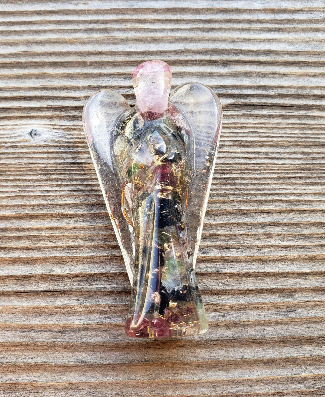 2 INCH MULTI TOURMALINE ORGONE GEMSTONE ANGEL ORGONITE