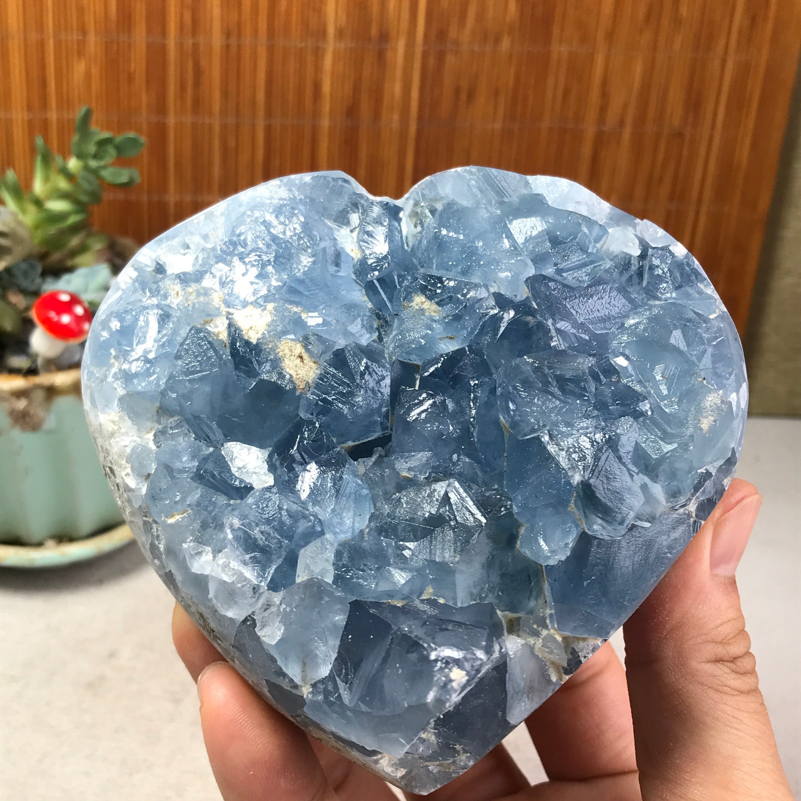 1.22kg Natural Blue Celestite Crystal Heart Quartz Cluster Geode Specimen A6217