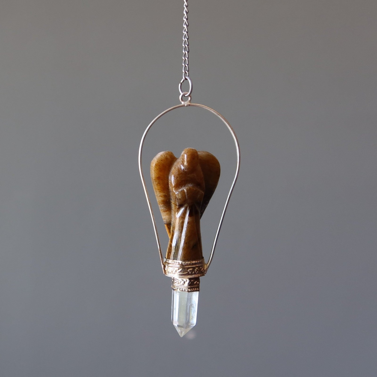 Tigers Eye Pendulum Angel Divination Clear Quartz Point Healing Reiki Dowsing
