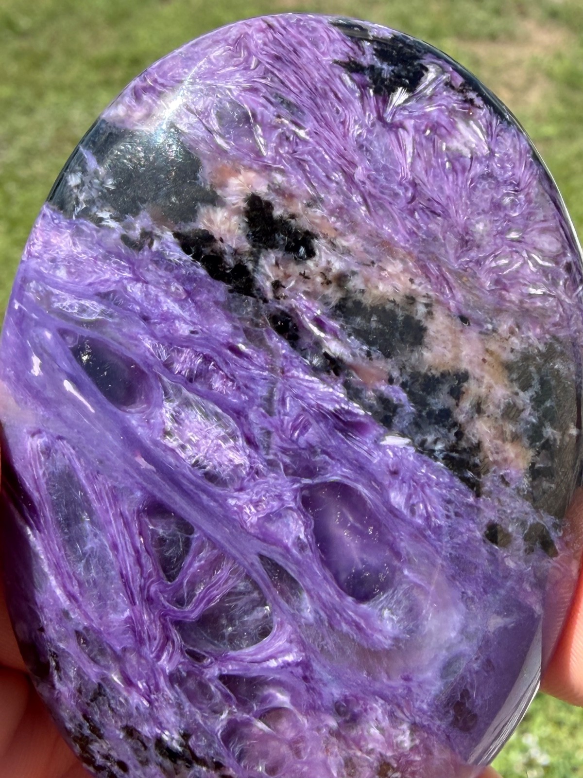 Charoite Polished Gemstone Large Palmstone 2 5/8″ 90 Grams Colored By Nature.