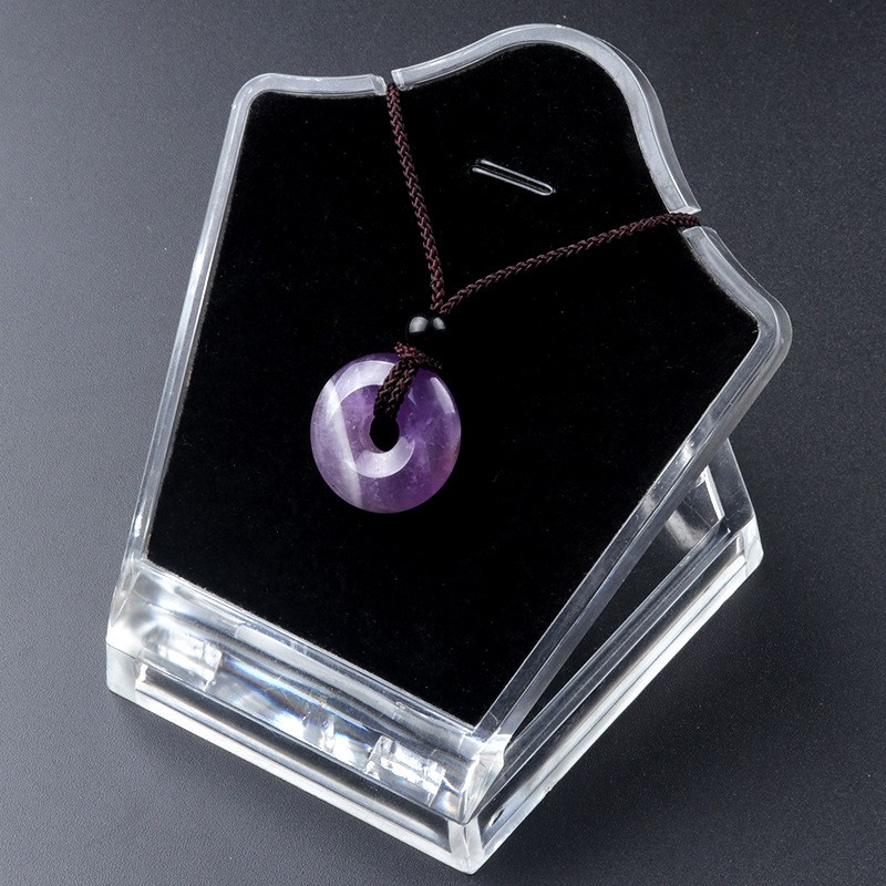 Crystal Agate Donut Pendant – Energy Healing Stone Ping An Kou Cord Necklace