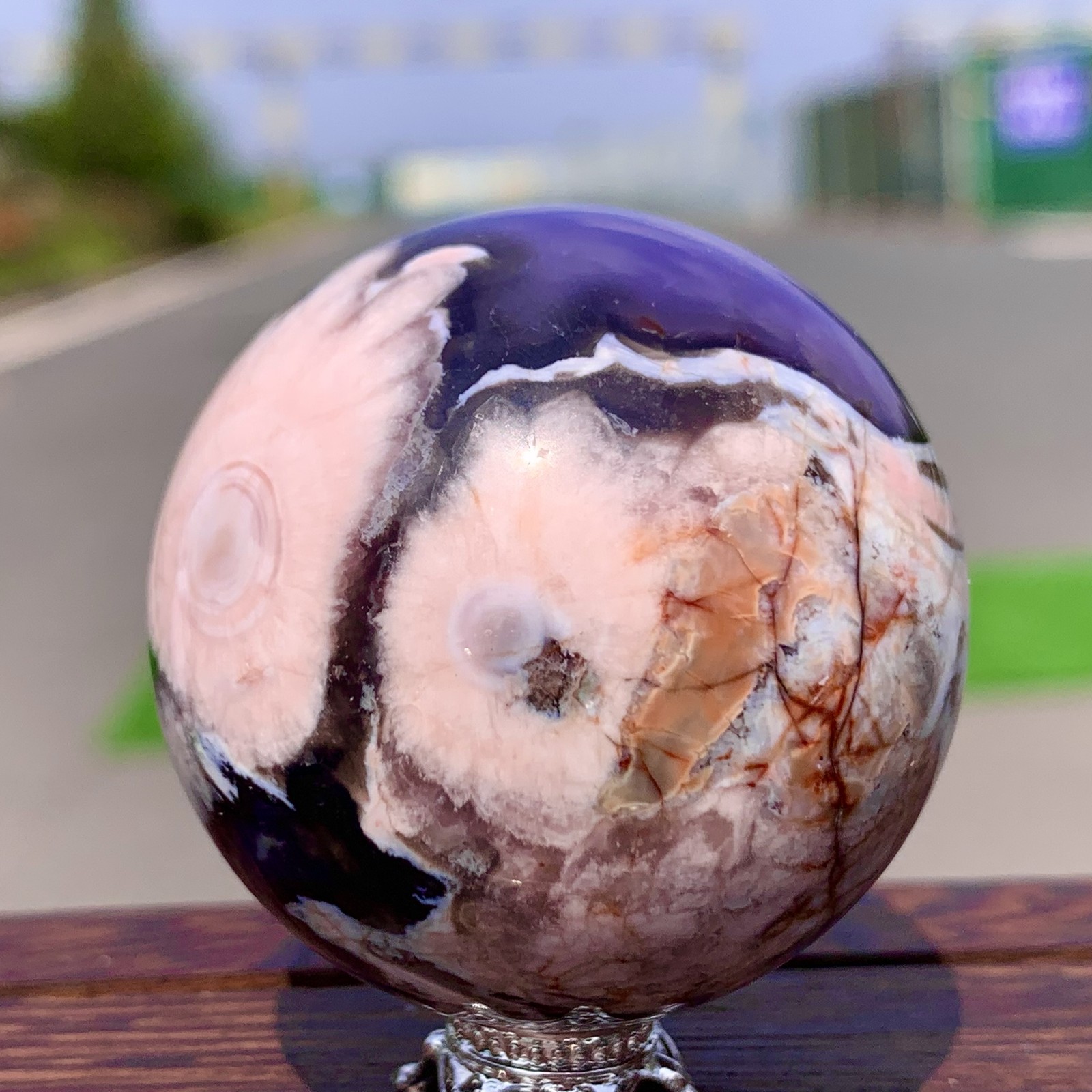 105G Natural Sakura Agate Quartz Sphere healing ball Specimen