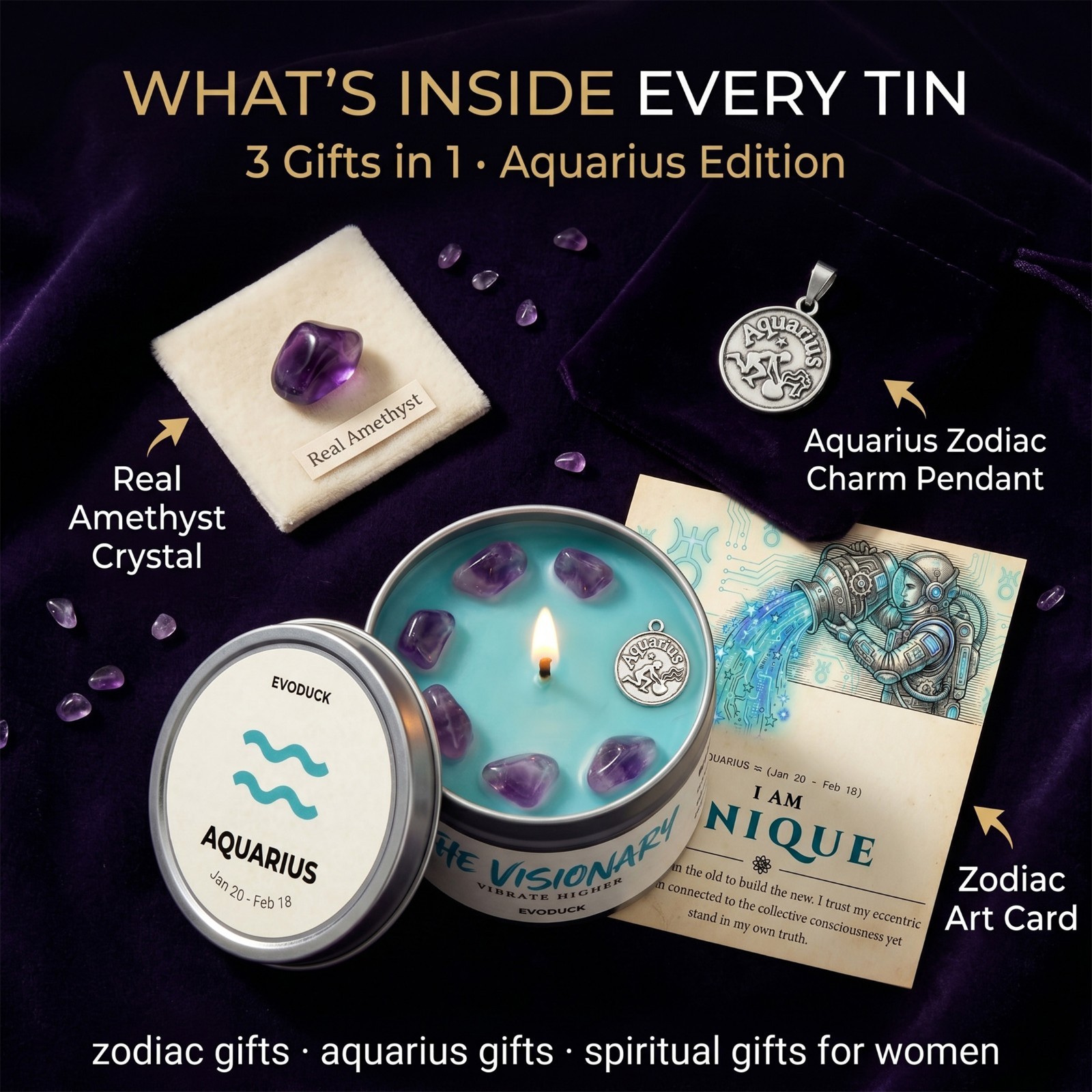 EVODUCK Zodiac Candle Crystal Healing Soy Wax Astrology Birthday Gift Women