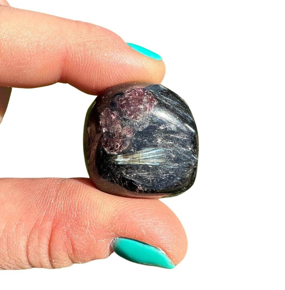 Arfvedsonite and Garnet Tumbled Stone, Natural Arfvedsonite from Canada