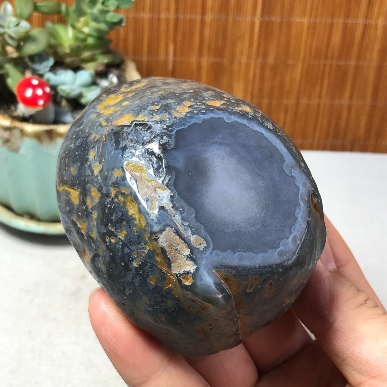 88-73-40mm Natural Polished Agate Carved Stone Rock Ashtray Ash Tray 257g A6326