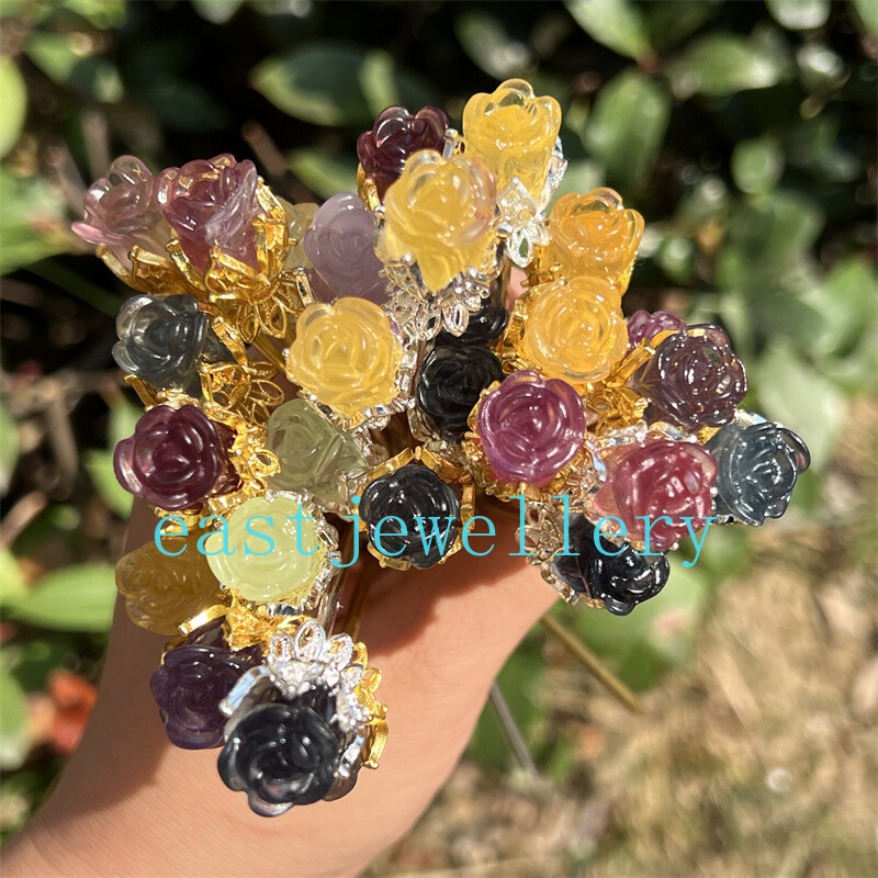 5pcs Natural Fluorite Rose flower skull Quartz Crystal Skull Reiki Healing Gem