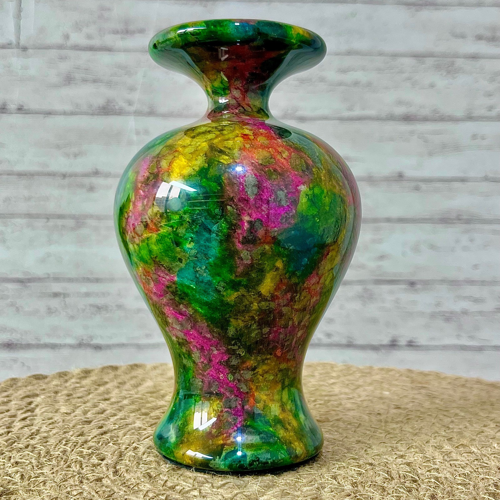 Natural Colorful Jade Stone Vase Multicolor Small Mouth Flower Holder 880 g