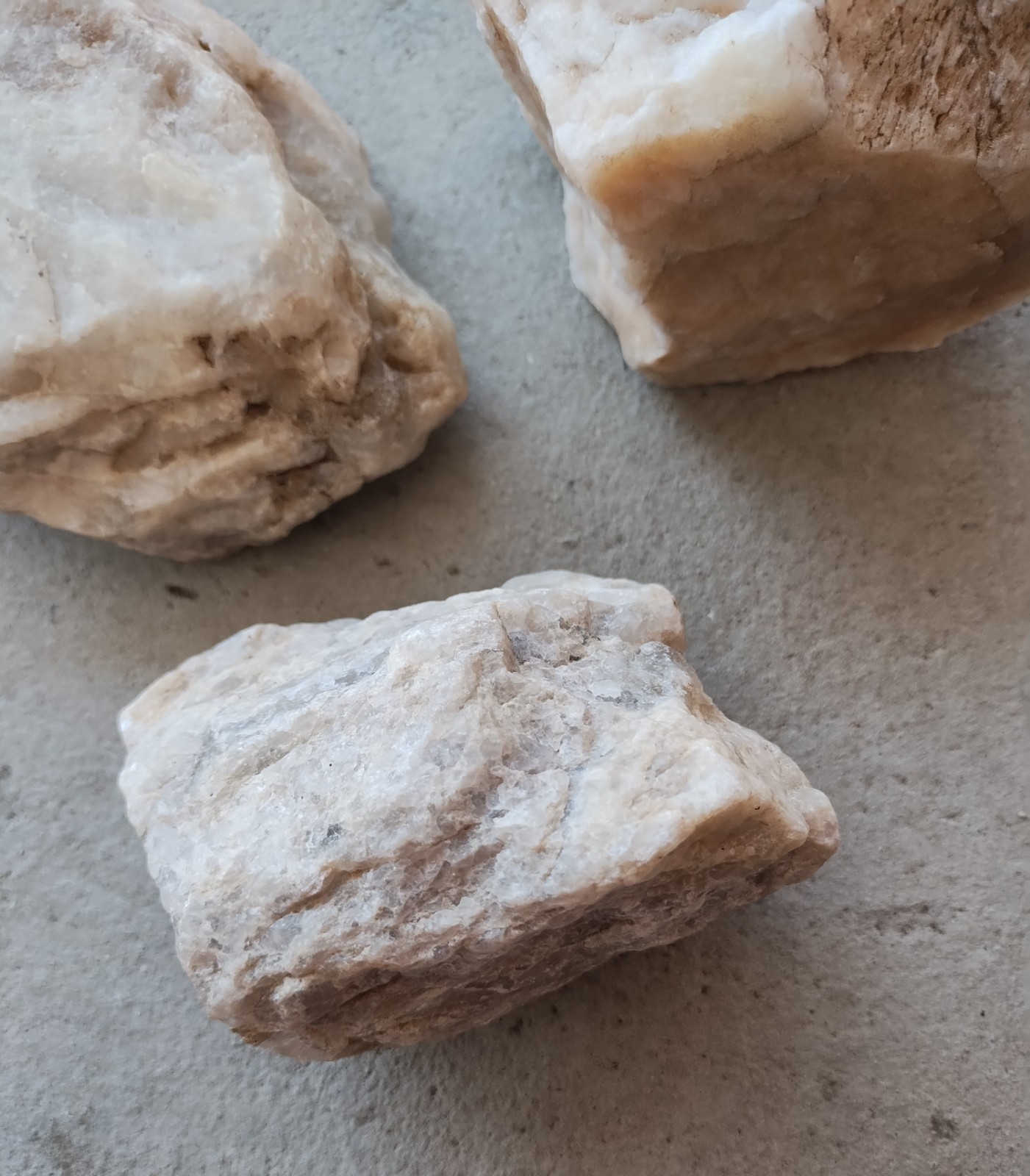 LARGE NATURAL ROUGH WHITE QUARTZ DISPLAY, GARDEN, ETC. PIECES, OVER 5LB LOT OF 3