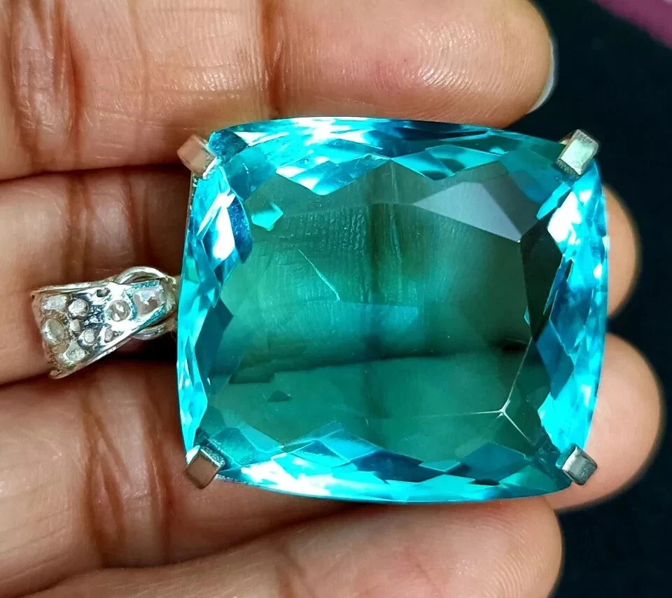 95.60 Ct+ Natural Blue Topaz 925 Solid Silver Pendant RG Gemstone EGL Certified