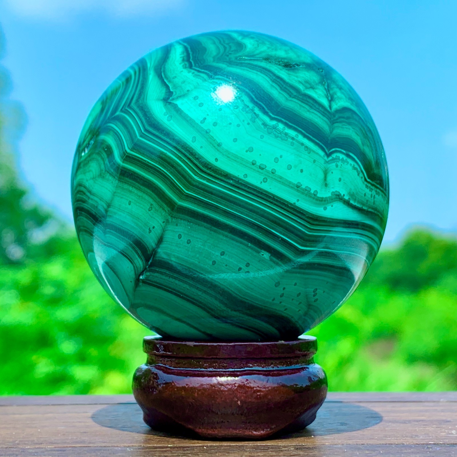 331G Rare Natural Malachite quartz hand Carved sphere Crystal Healing