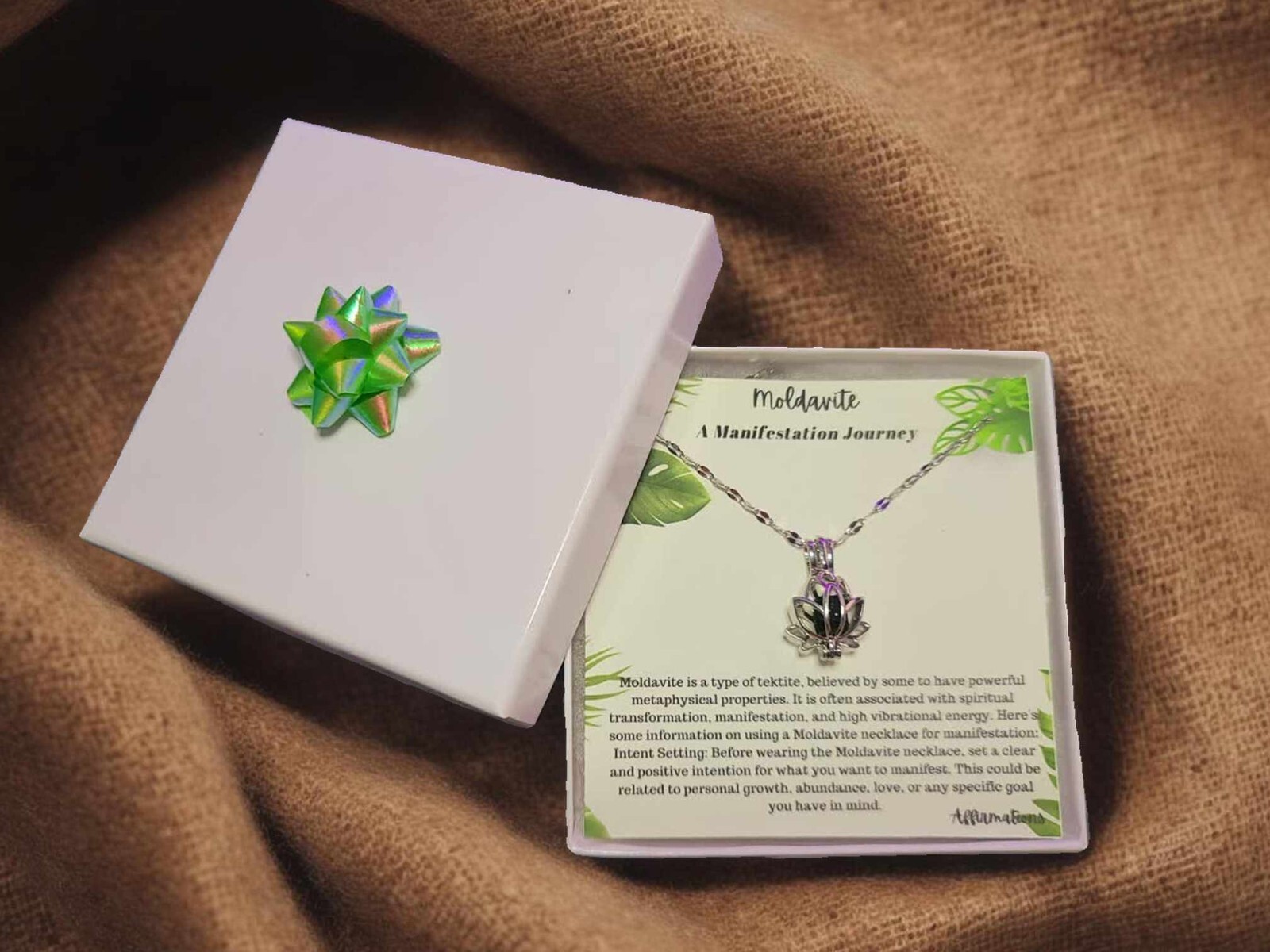 Lotus Moldavite Ready To Gift, Moldavite Necklace 18 Inches, with Gift box