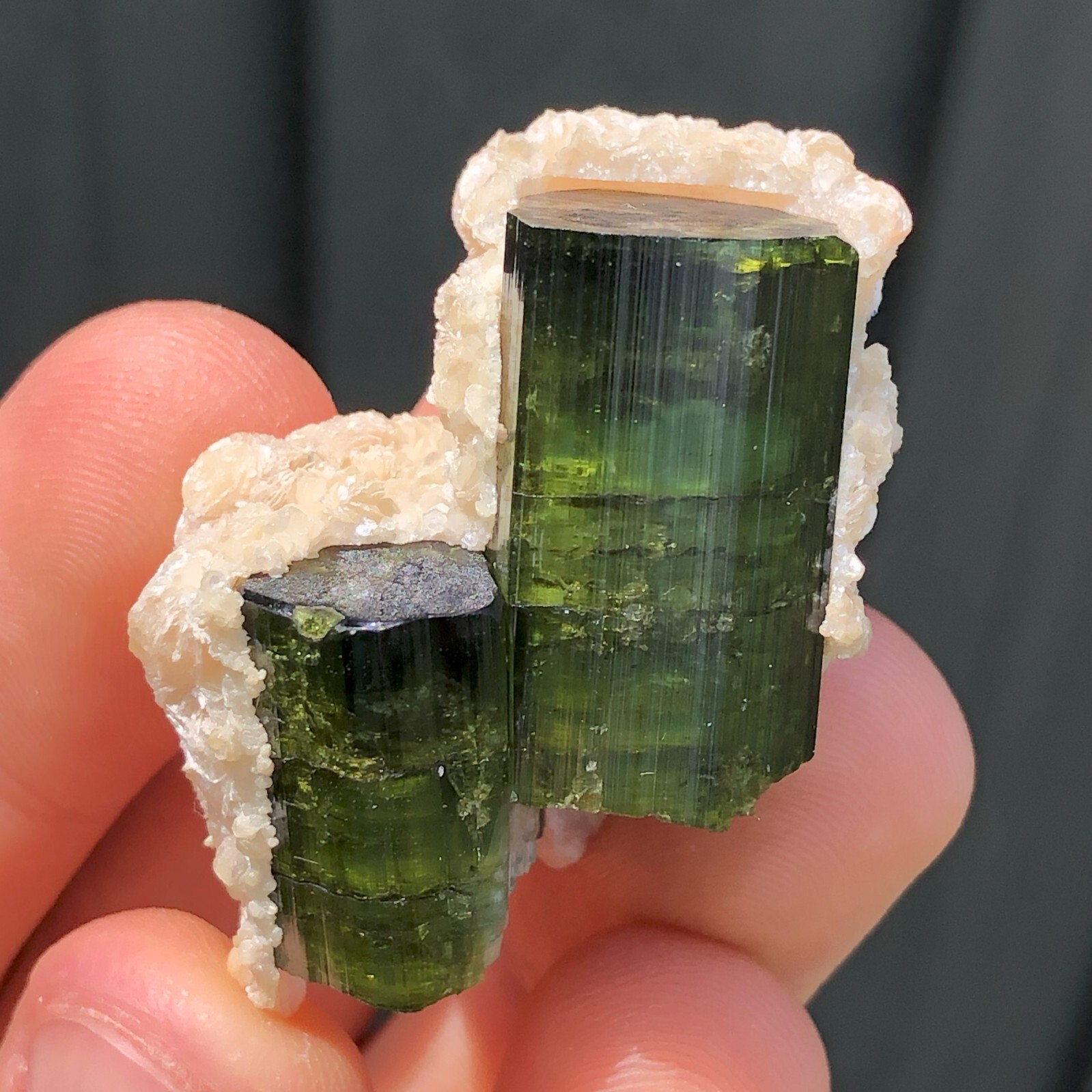 4.3cm Green Elbaite Tourmaline Crystals with Cookeite from Minas Gerais, Brazil