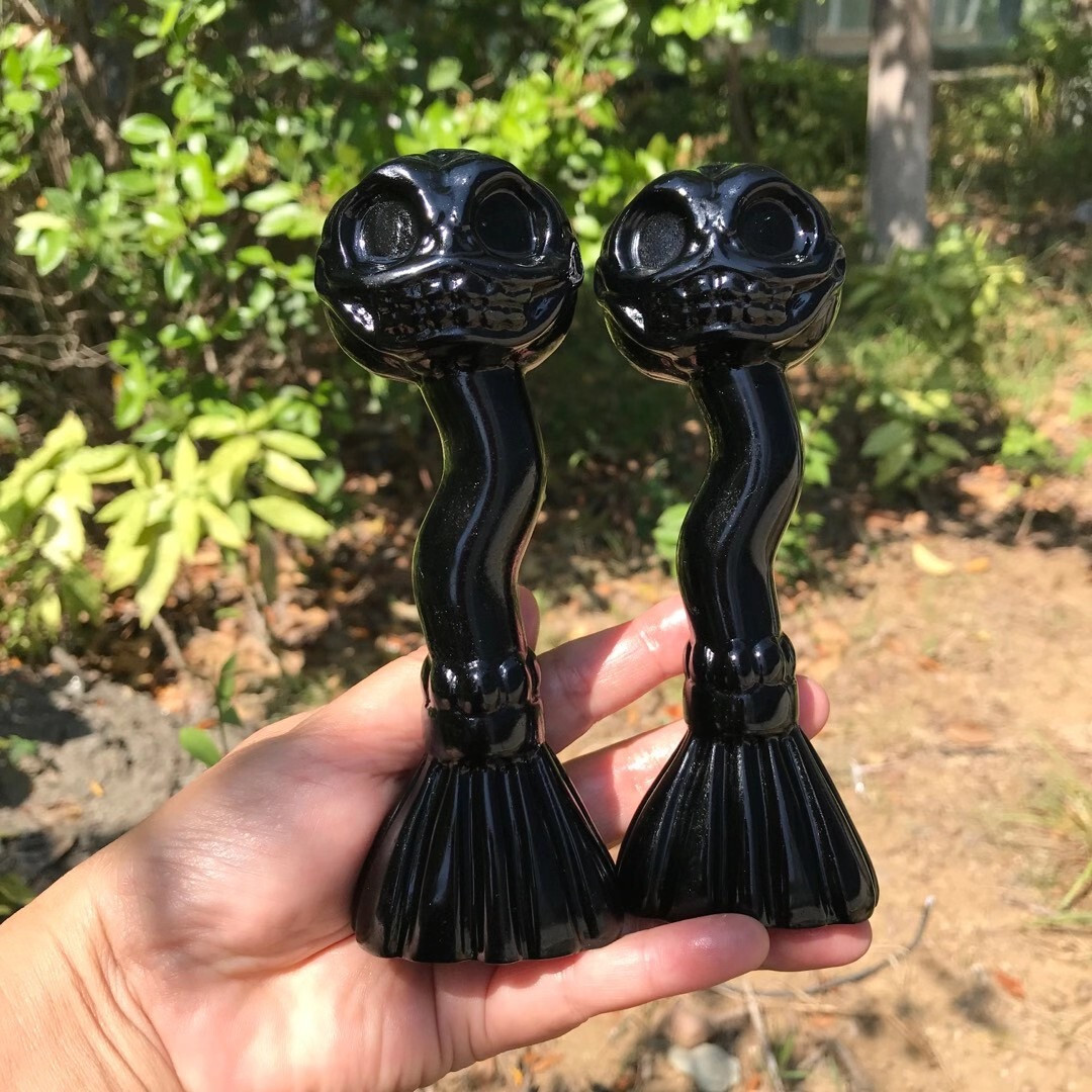 1pc Natural Obsidian Quartz Hand Carved Pumpkin broom Energy Reiki Healing GIFT