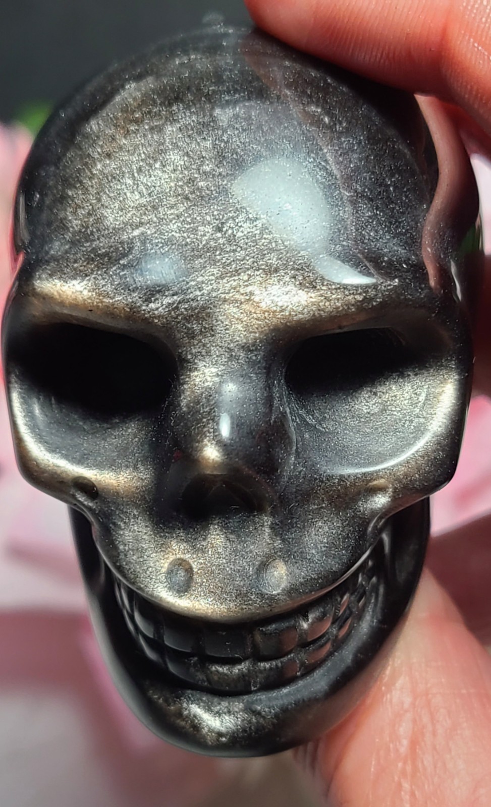 2.2″ 150g Gorgeous AA++ Silver Sheen Obsidian Skull Head Stone Crystal Reiki