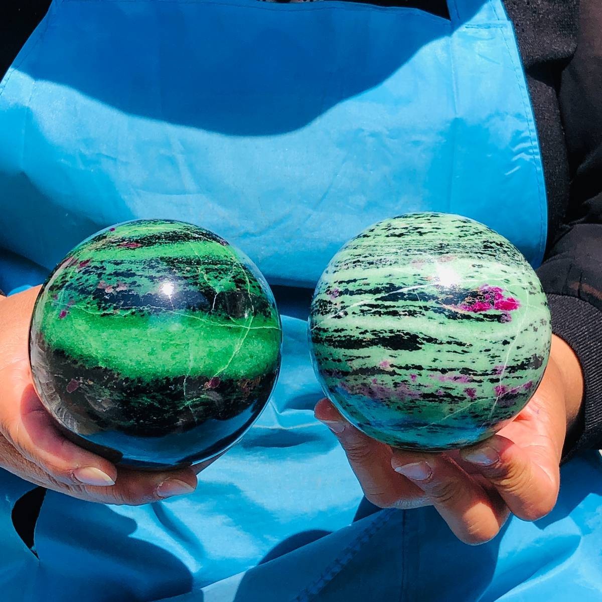 2pcs4.79LB Large Natural Ruby Zoisite Sphere Crystal Healing Stone Specimen 5175