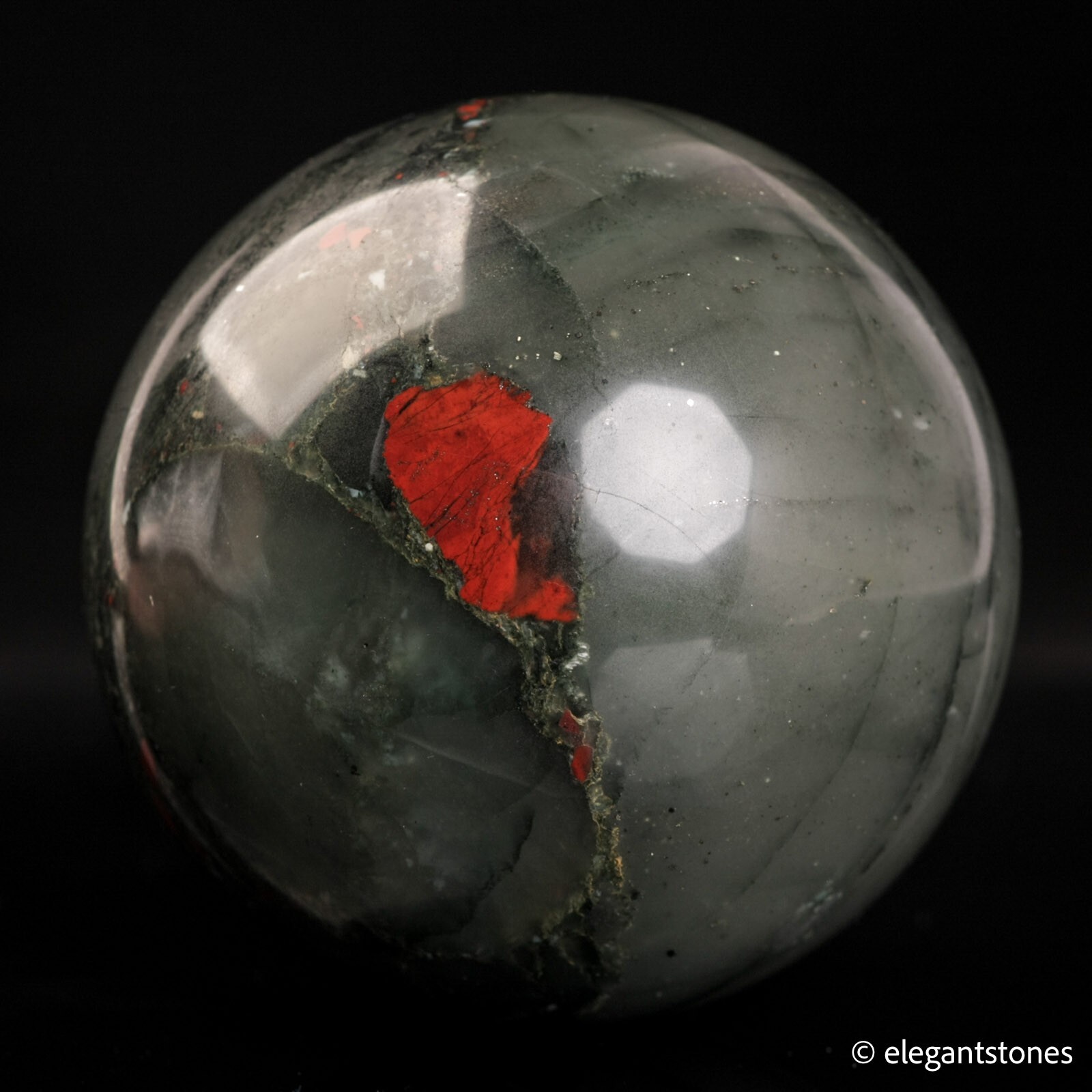 498g71mm African Blood Stone Sphere Ball Crystal Natural Quartz Healing Polish