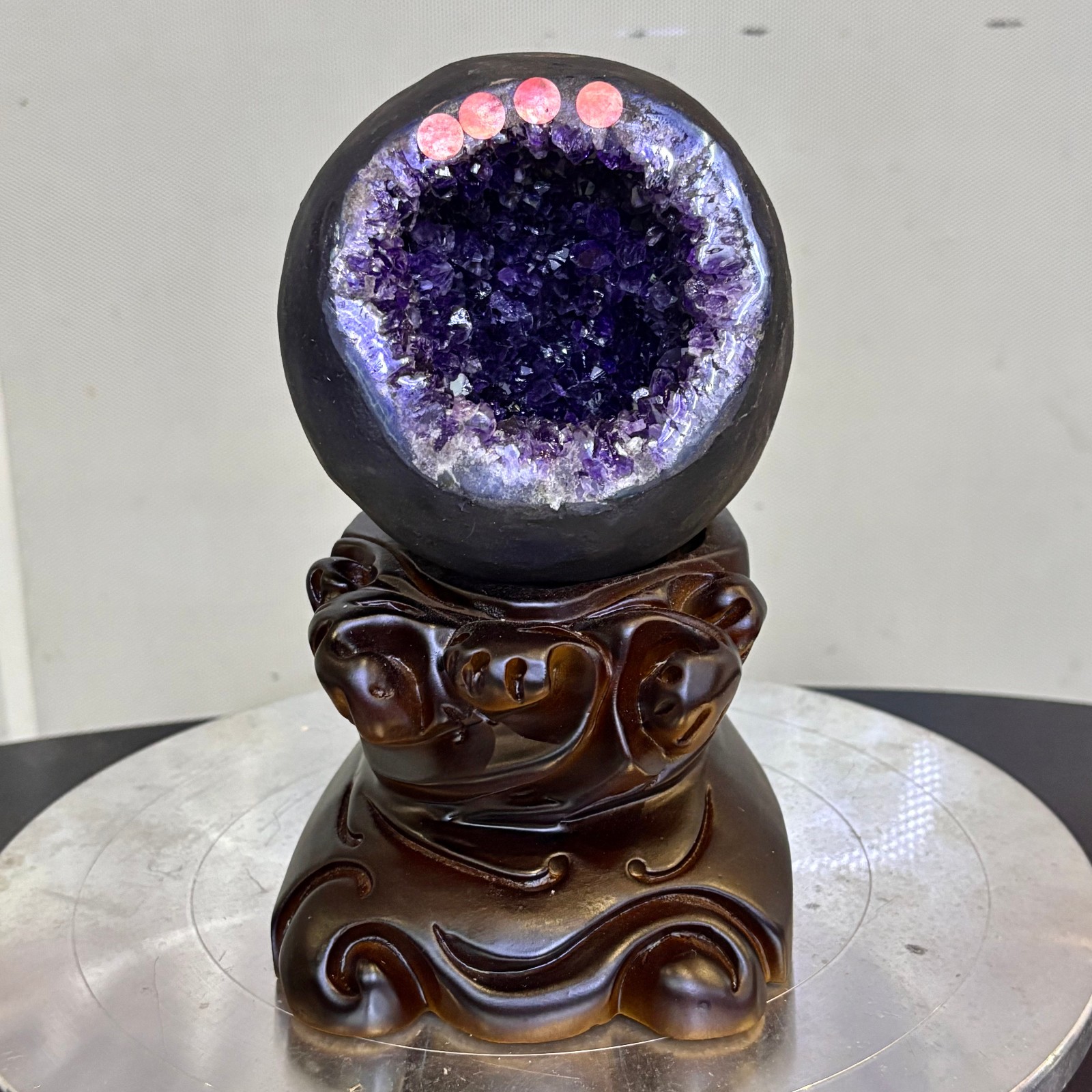 5.4LB Natural uruguay amethyst geode quartz money bag crystal +stand
