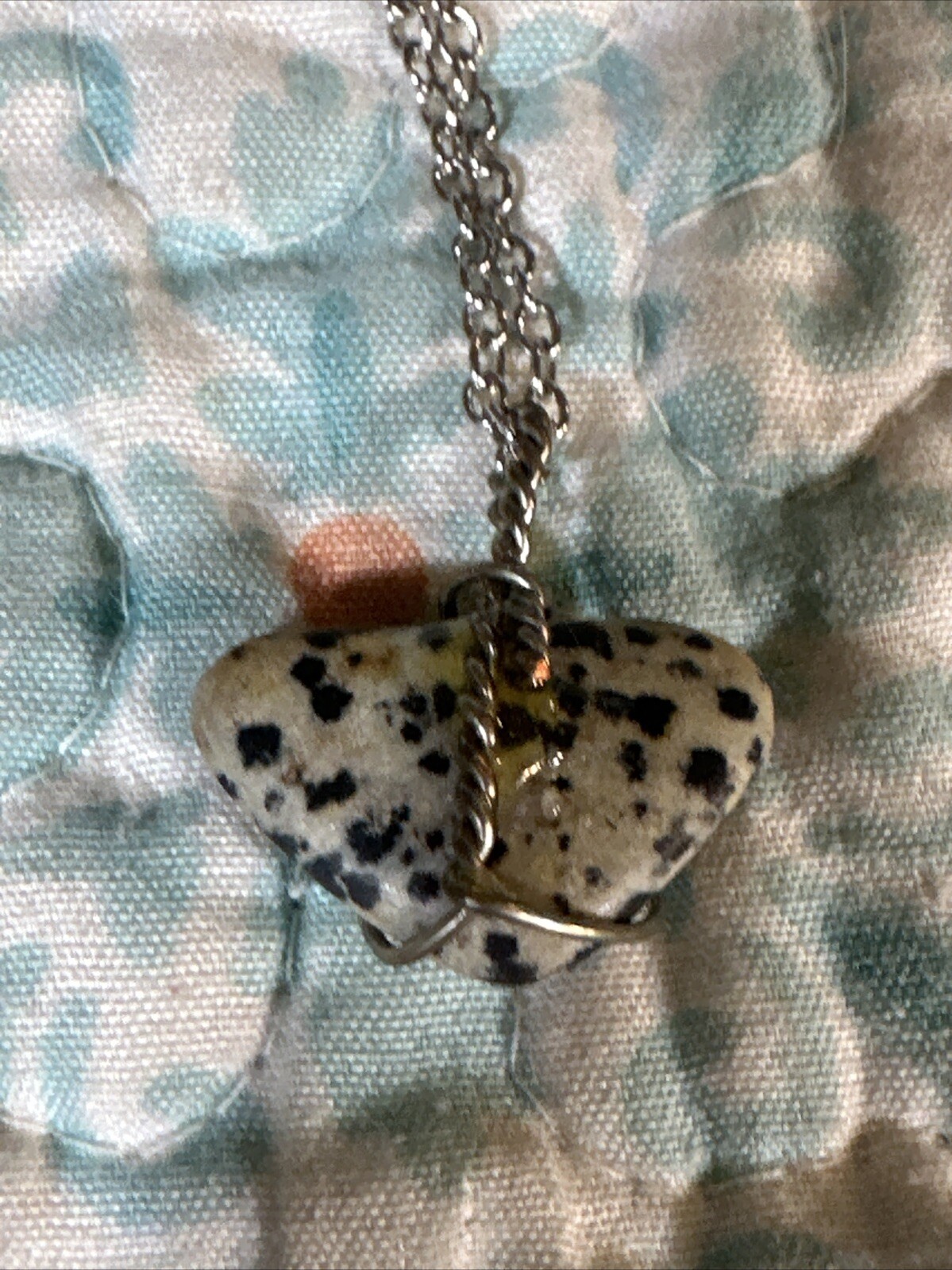 Natural Polished Spotted Quartz Crystal w Silver Alloy Necklace New w/o Tag