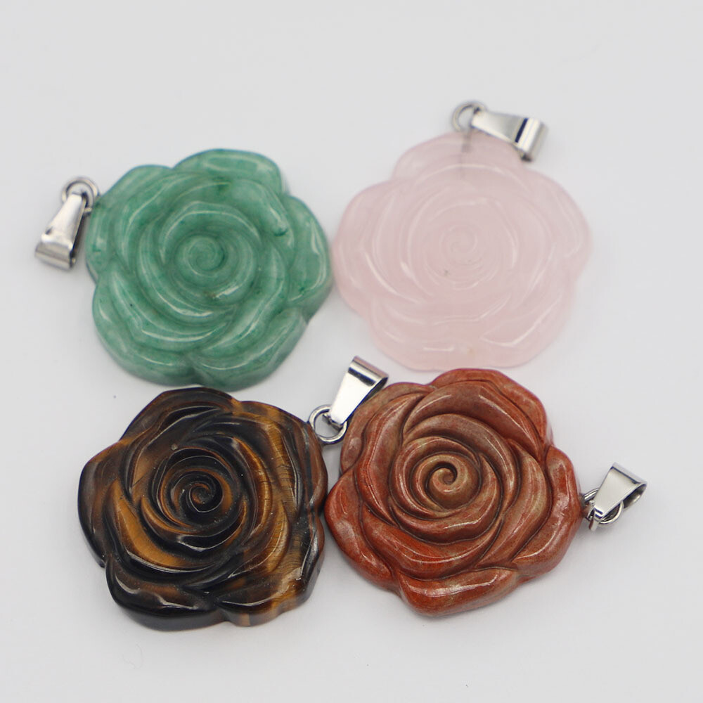 Natural gemstone crystal carved rose pendant Fashion Gift Healthy Healing
