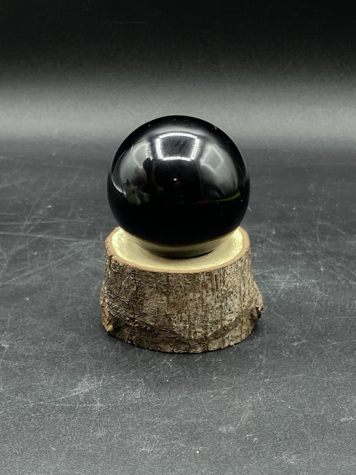 Natural Black Obsidian Quartz Sphere Crystal Ball Mineral Healing On Wood Base
