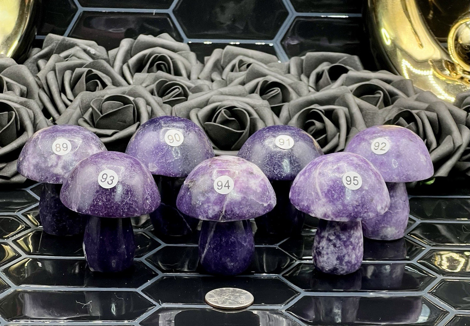 Natural Lepidolite Carved Mushrooms Deep & Lilac Purples Free ship & Gift