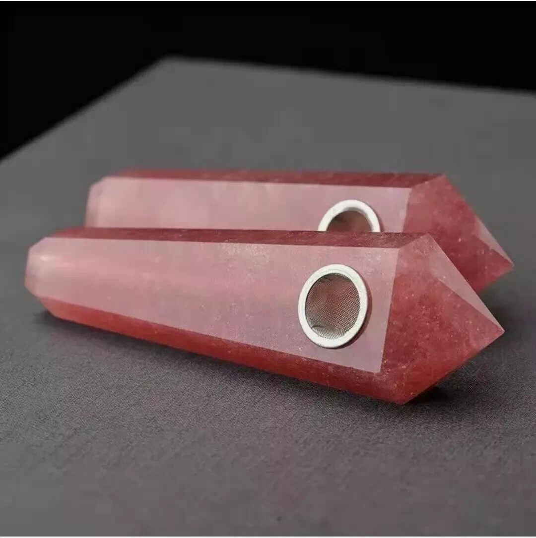 1PCNatural Strawberry Smoking Pipe Quartz Crystal Point Obelisk Wand Reiki Gem