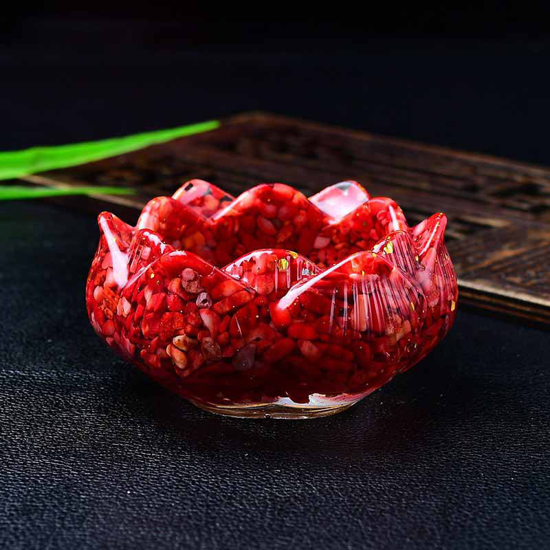 Natural Quartz Crystal Crushed Stone Lotus Degaussing Bowl Healing Resin Decor
