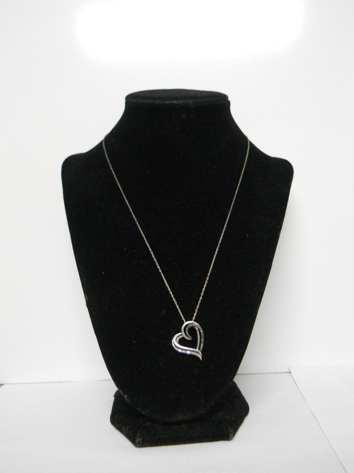 18″ Sterling Silver Necklace & Heart Pendant Black Spinel & CZ Jewelry #955
