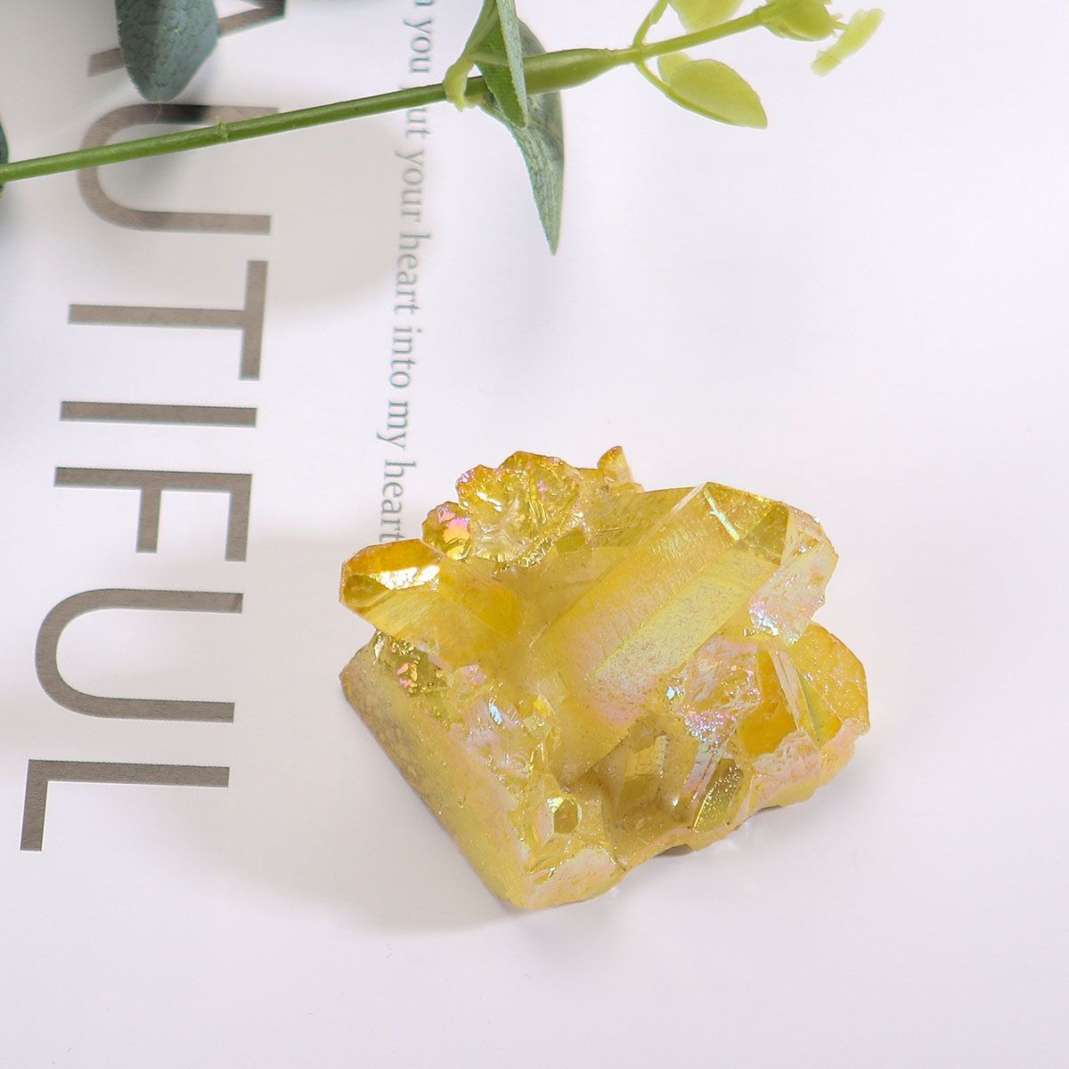 50g Big Natural Aura Yellow Titanium Quartz Crystal Cluster Specimen Stone Rock