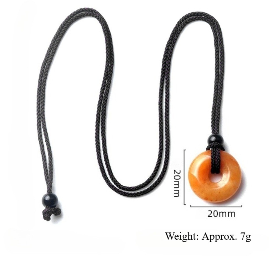 Crystal Agate Donut Pendant – Energy Healing Stone Ping An Kou Cord Necklace