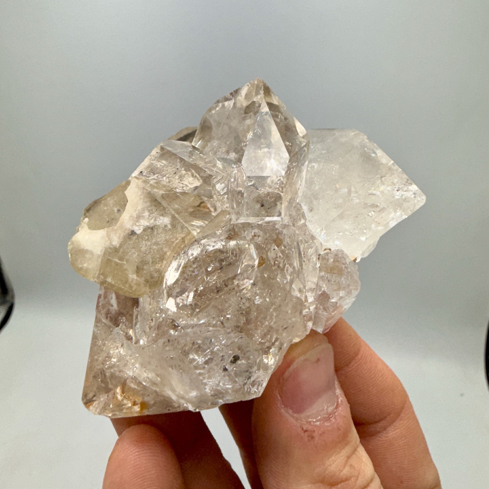 216 g Herkimer Diamond + Black Phantom Calcite Crystal Cluster w/ Rainbows