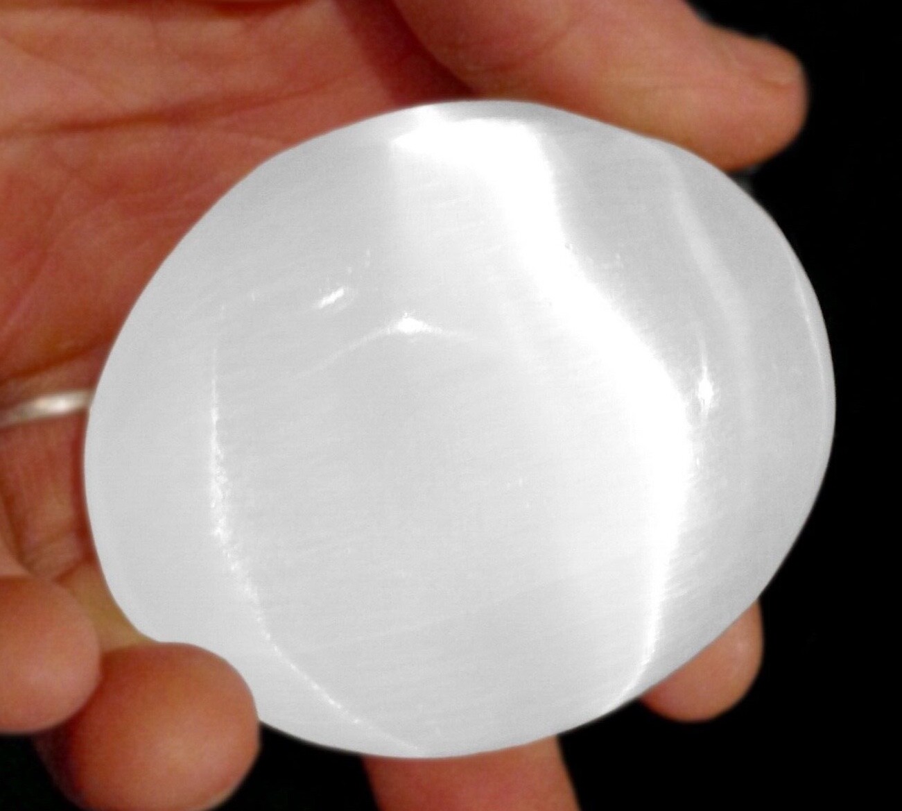 XL Natural Selenite Palm Stone Rock Crystal Healing Reiki Polished Worry Stone
