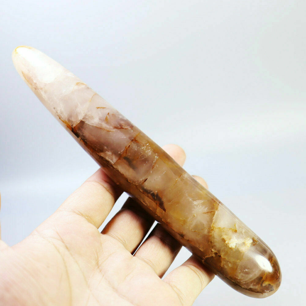 187mm Natural RED FIRE QUARTZ Hematoid Polished Crystal Massage Wand To Healing