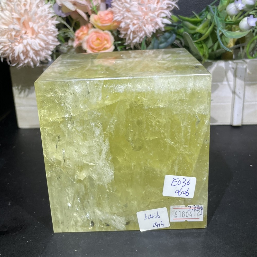 6.3LB 4″Natural A+Citrine Cube Square Carving Crystal Quartz Rainbow Reiki Decor