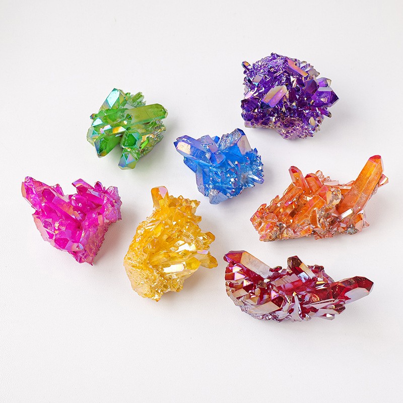 Natural crystal cluster ornament electroplated colored single-pointed column