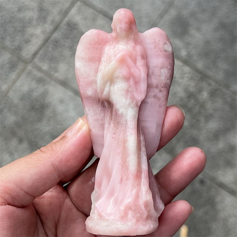 3.9″ Natural Pink opal angel skull Carved Quartz Crystal skull healing Random1PC