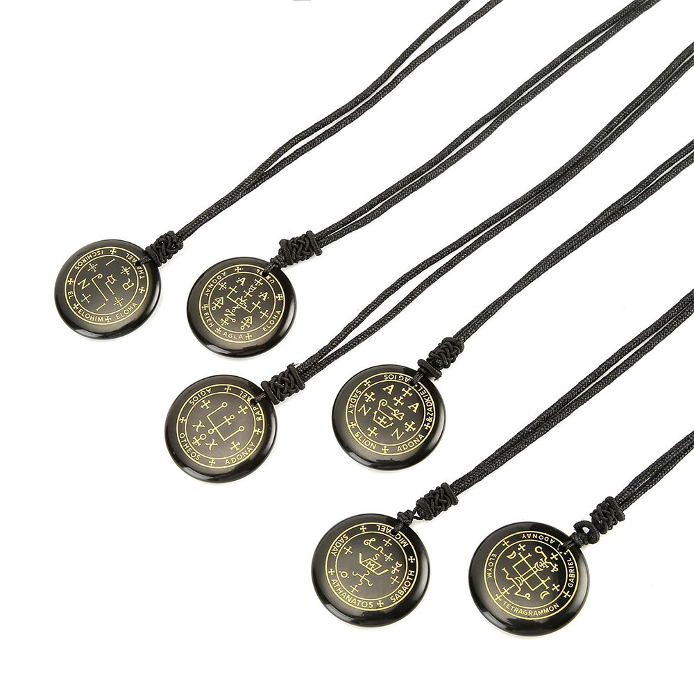 Obsidian Necklace Natural Crystal 7 Archangels Pendant Amulet Stone Talisman