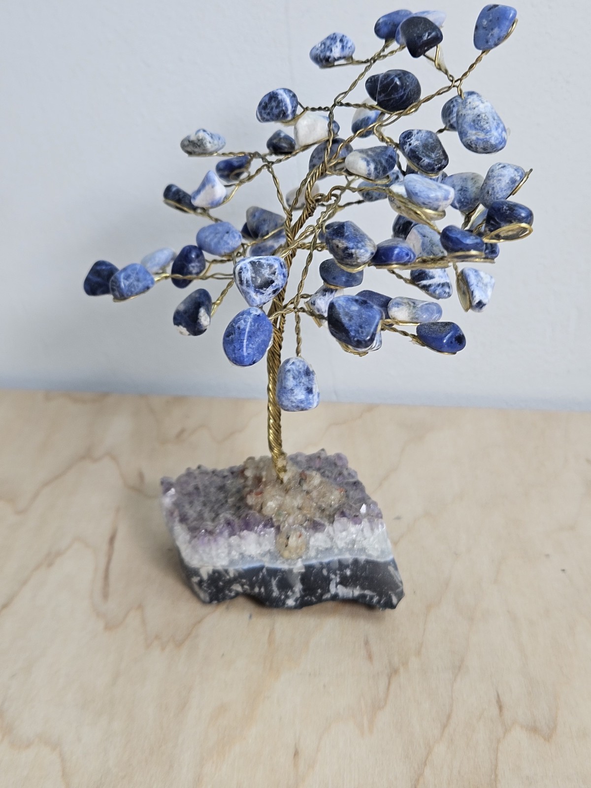 Sodalite Gemstone Tree on Amethyst Cluster Base Crystal Bonsai Decor 6″ Tall