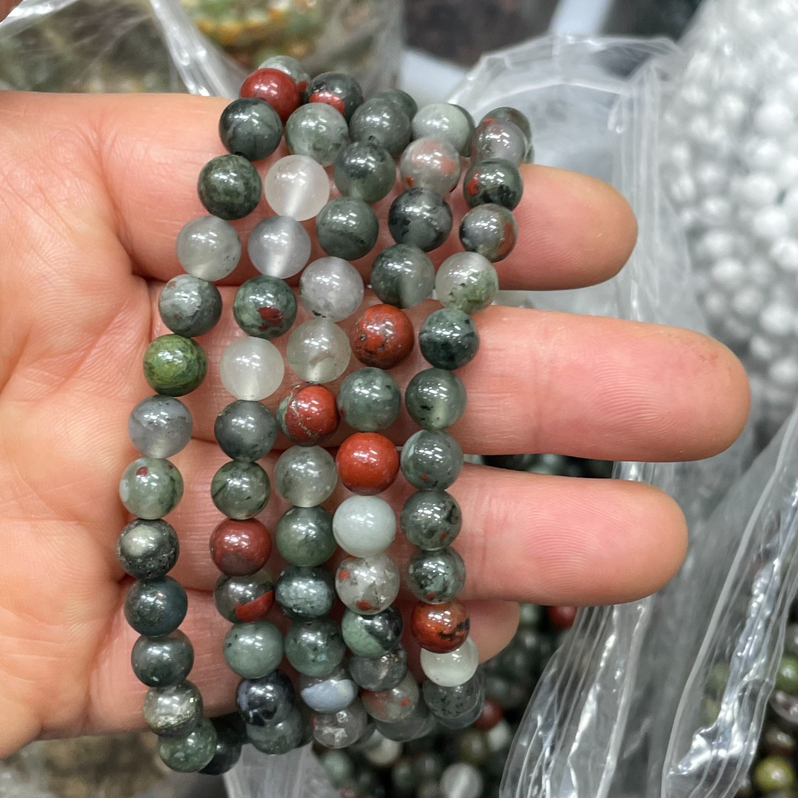 8mm 10pc African Bloodstone Jasper Bracelet Natural Stones Stretches Unisex
