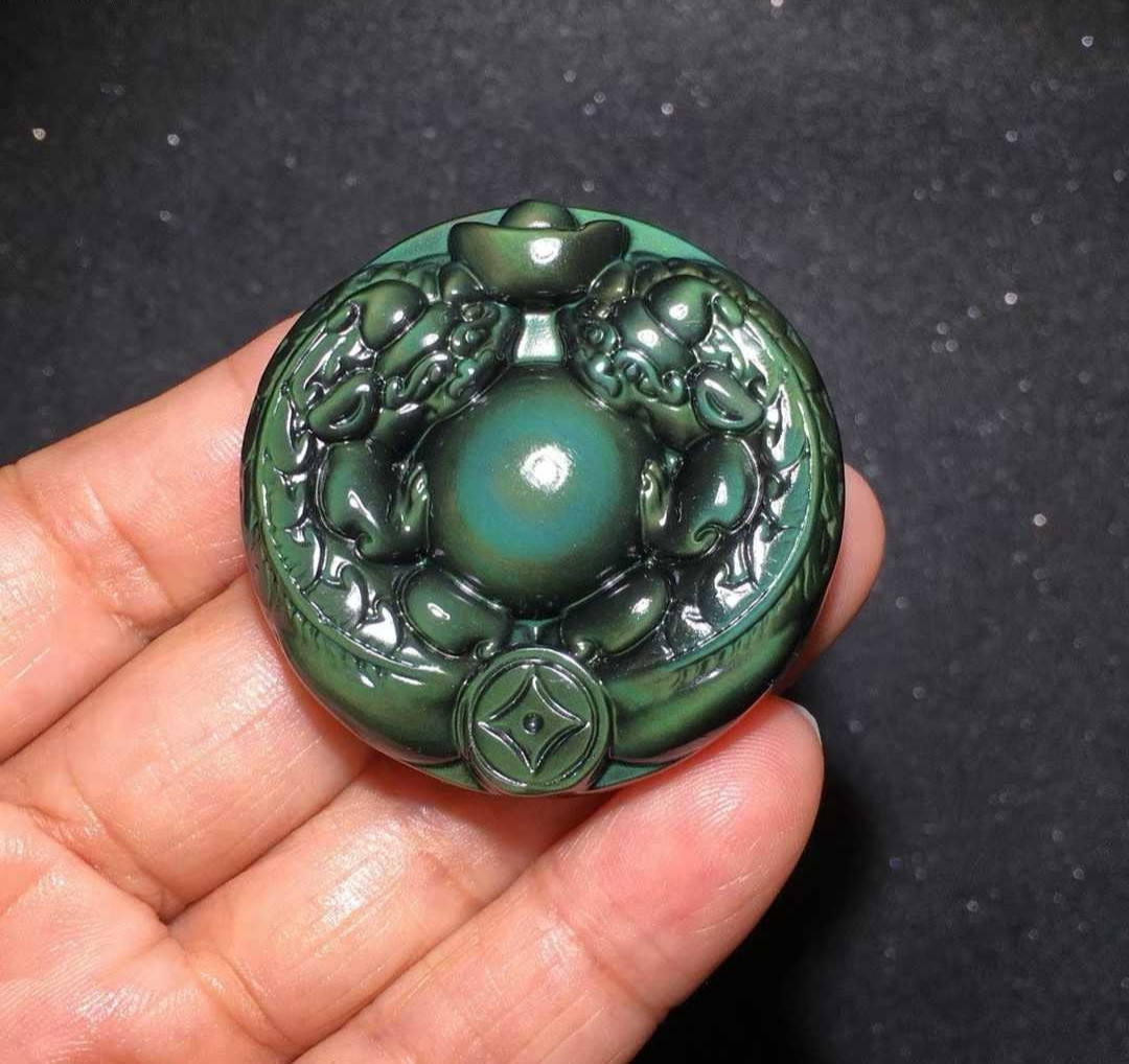 1pc Natural rainbow obsidian Quartz Carved pendant Crystal Reiki decor gift