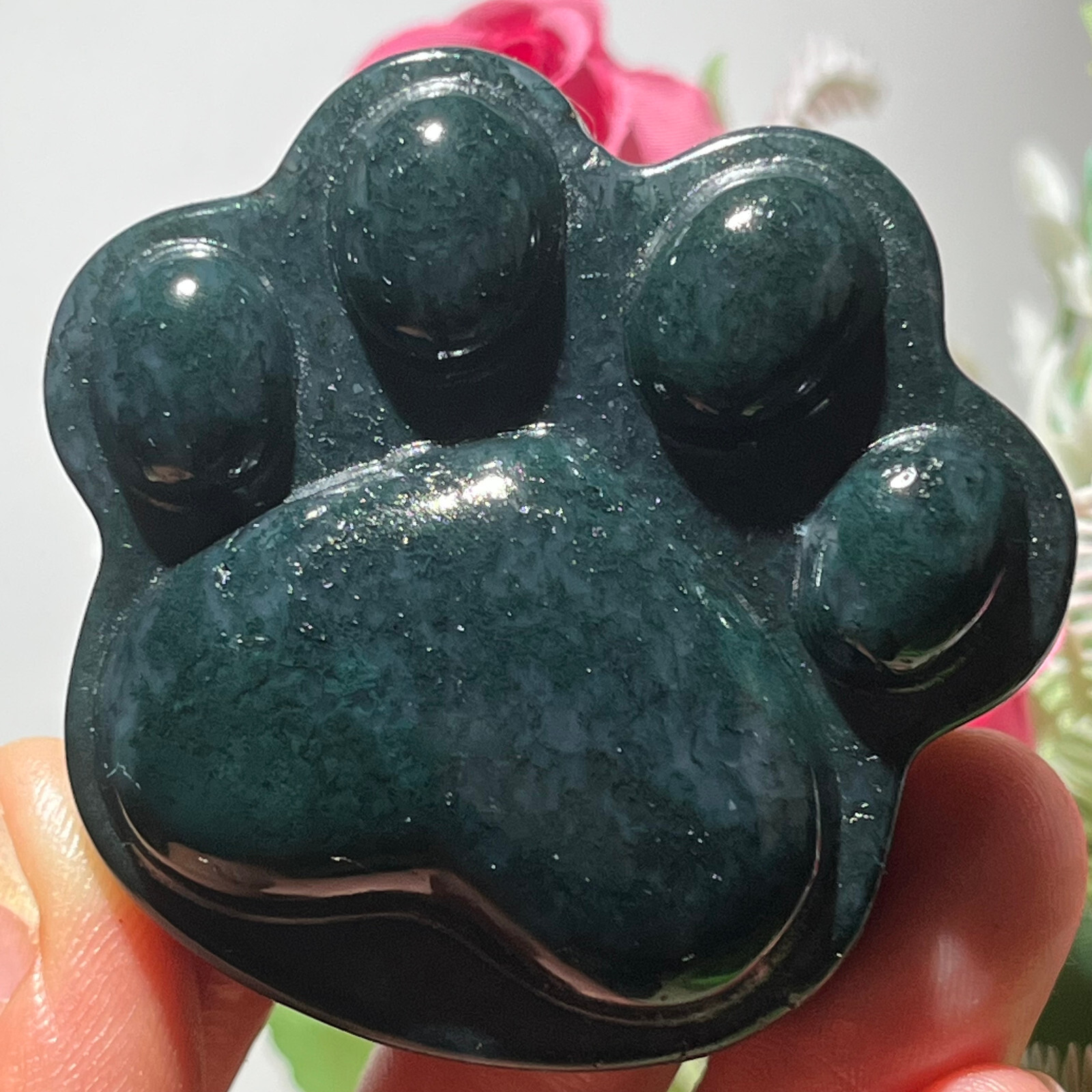 Natural Moss Agate Cat claw hand-carved quartz crystal reiki healing Y43