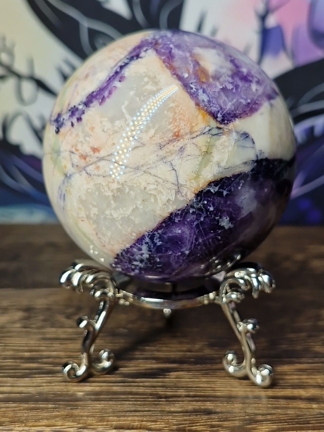 Beautiful Rare Bertrandrite Crystal Sphere 60mm 316g & Stand