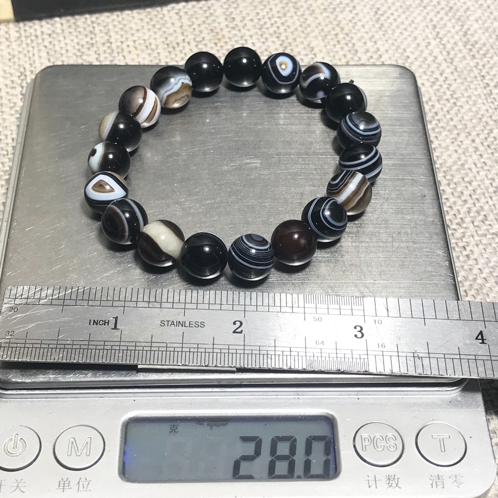 10pcs 10mm Natural Black Crazy Lace Silk Ribbon agate eye Elastic rope bracelet