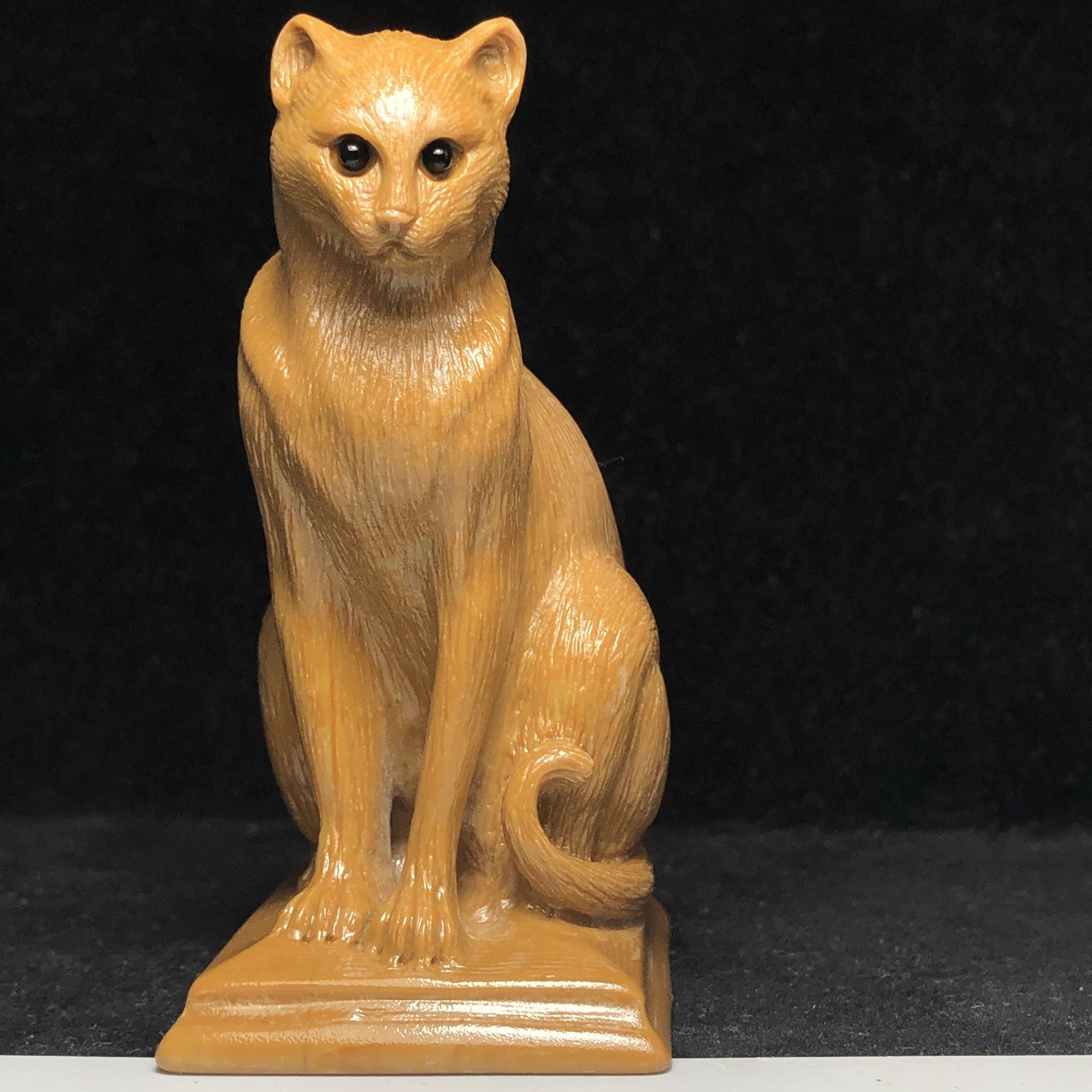 Hand Carved Natural Songhua Stone Quartz Cat Sculpture Signed Collectible Art.
